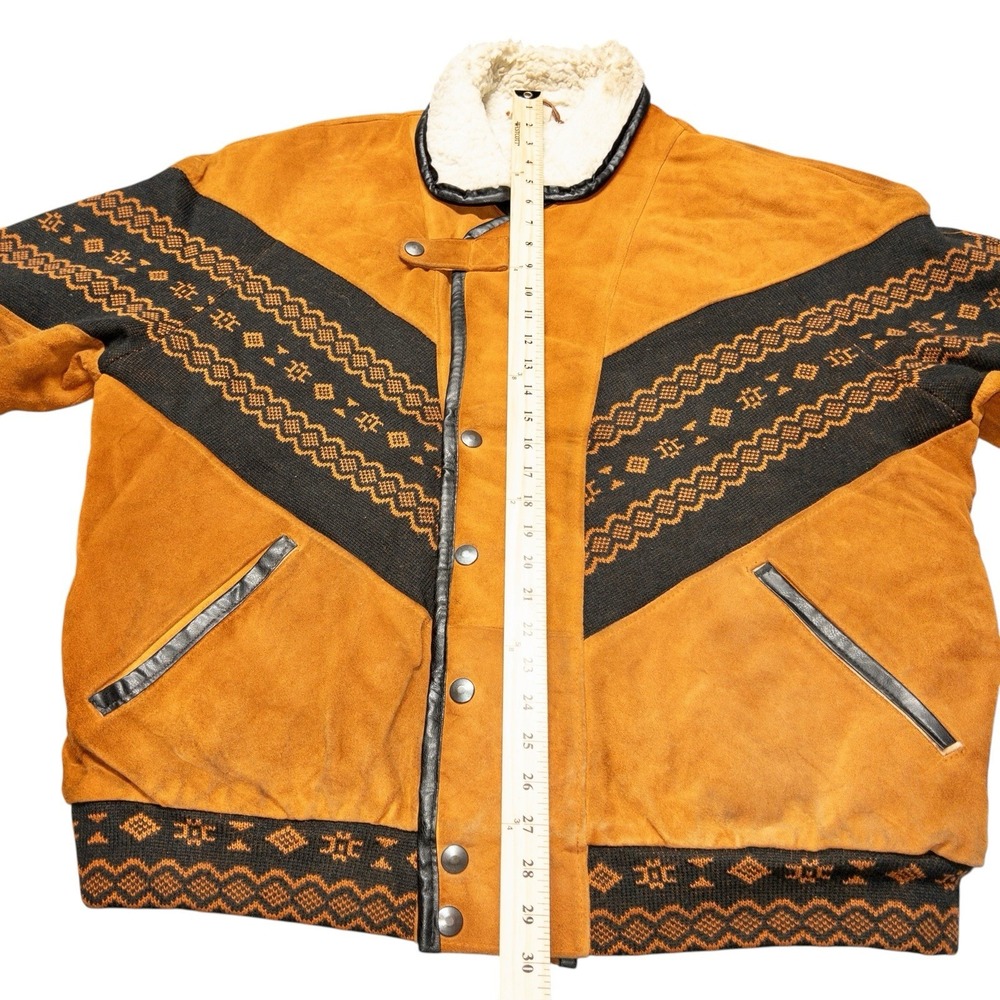 Vtg Western Aztec Navajo Leather Jacket Mens Size 52 Made‎ In Italy Southwestern - Picture 11 of 14